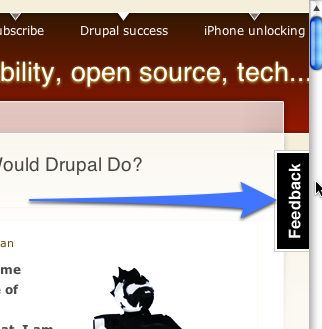 Screenshot of the Feedback & Suggestion Tab module in action on Drupal.geek.nz